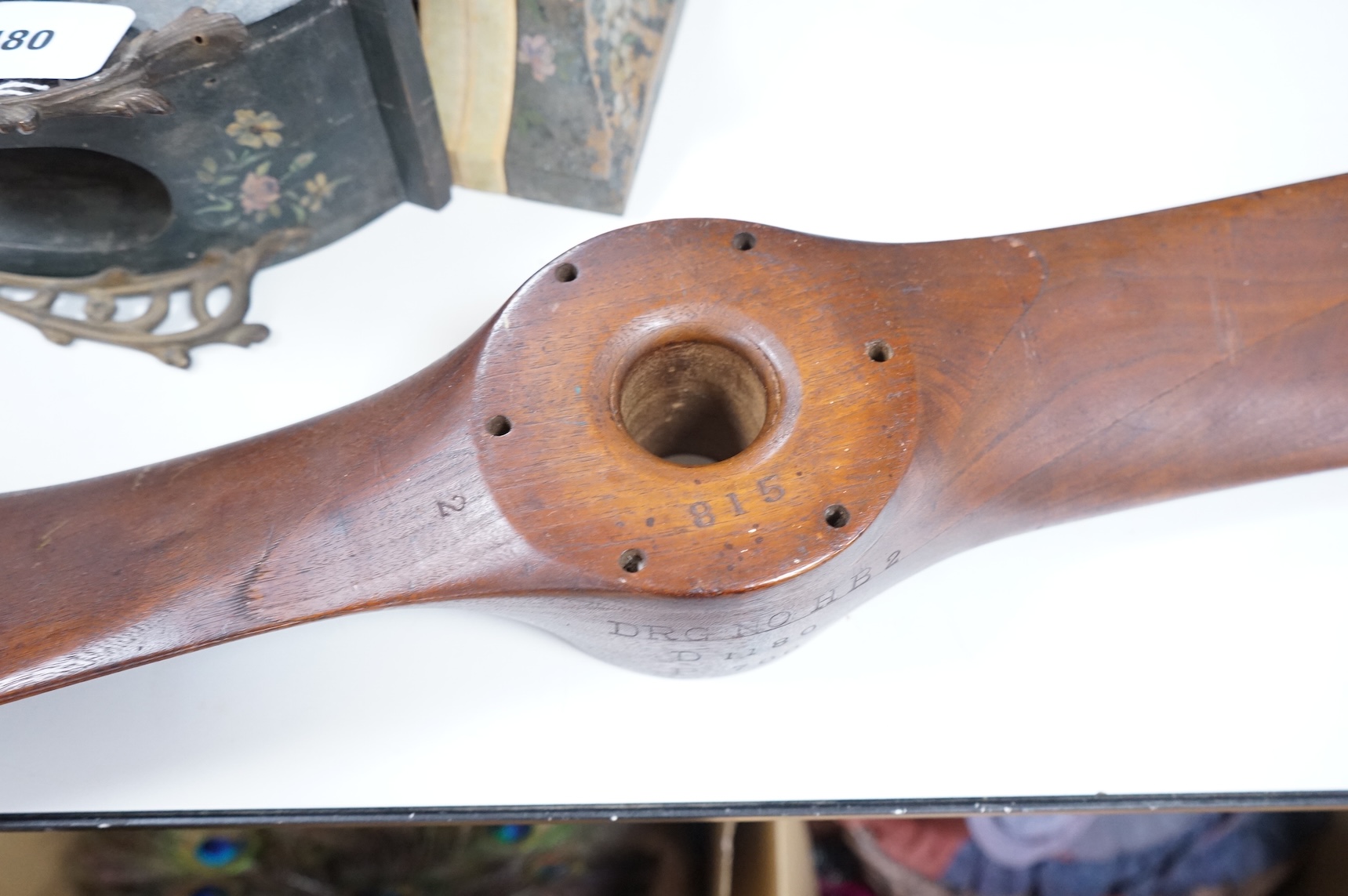 A small wooden German aeroplane propeller, with impressed numbers, 118cm in length
